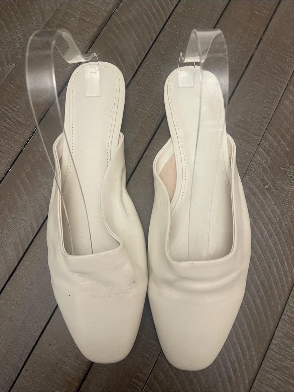 Who What Wear White Square-Toe Slingback Leather Mules